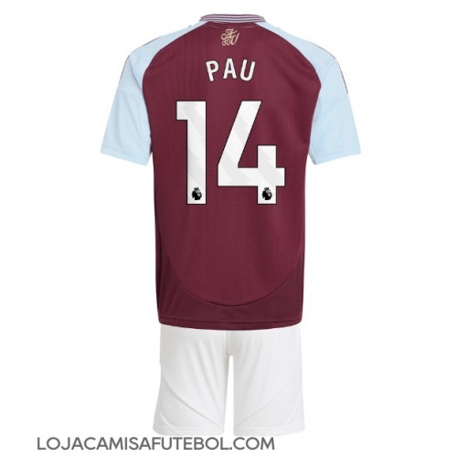 Camisa de Futebol Aston Villa Pau Torres #14 Equipamento Principal Infantil 2024-25 Manga Curta (+ Calças curtas)